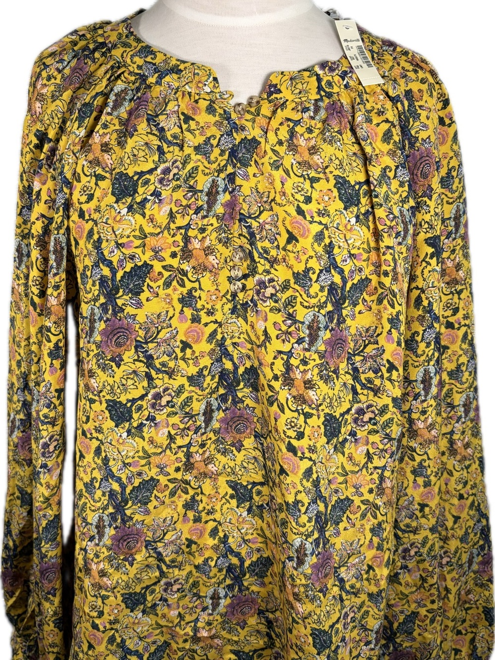 Madewell Karen Walker Silk Yellow Floral Long-Sleeve Tunic Top NEW